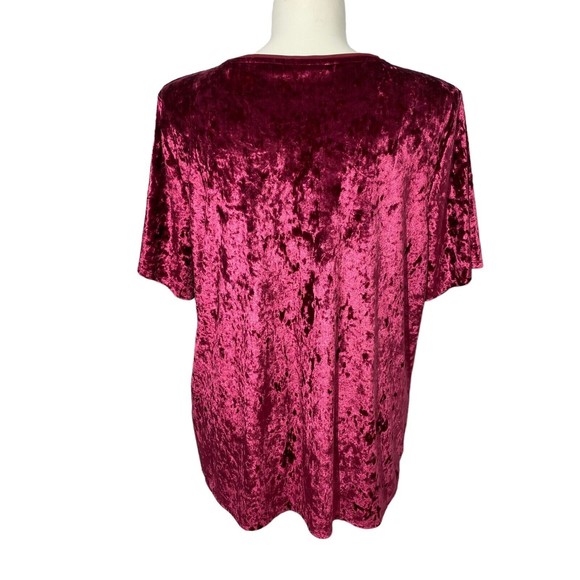 Evri Top Womens Size 2x Cranberry Red Crushed Velvet Look Short Sleeve Knit - Picture 3 of 11